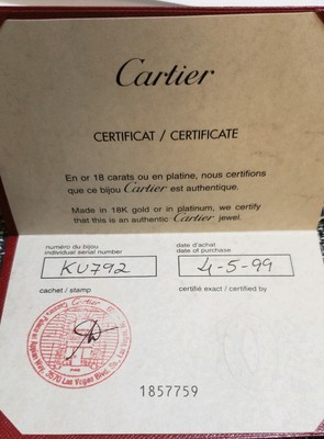 cartier ring certificate
