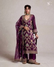 INDIAN DESIGNER PURE CHINNON SILK PALAZZO SUIT WITH DUPATTA FOR WEDDING