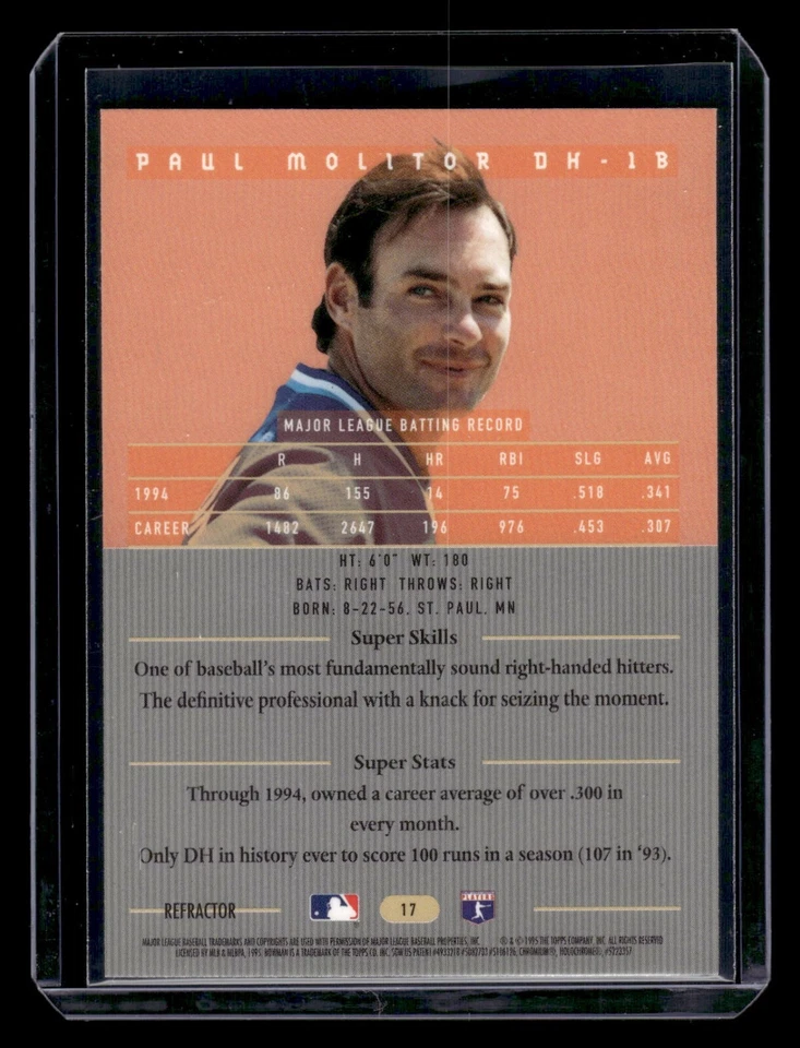 1995 Bowman's Best Red Refractor #17 Paul Molitor Blue Jays HOF QTY - Image 2 of 2