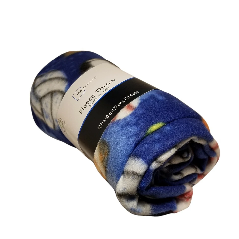 Mainstays Fleece Throw 50" x 60" BLUE SPORTS BALL Lightweight Blanket STADIUM - Image 3 of 4