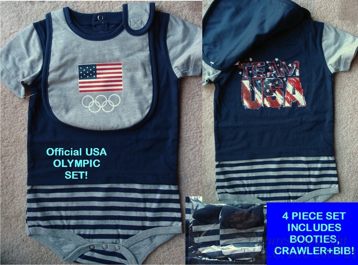 NEW TODDLER CREEPER BIB BOOTIES OFFICIAL USA OLYMPIC TEAM BABY SET