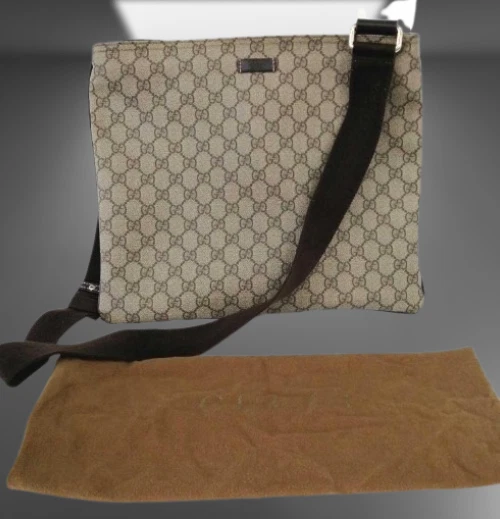 Authentique sac à bandoulière Gucci GG Supreme 201446 marron beige toile Italie femme