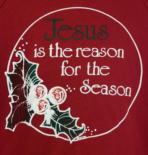 Vintage 90s Christmas Large Red Sweatshirt Jesus Is The Reason For The Season - Picture 2 of 5