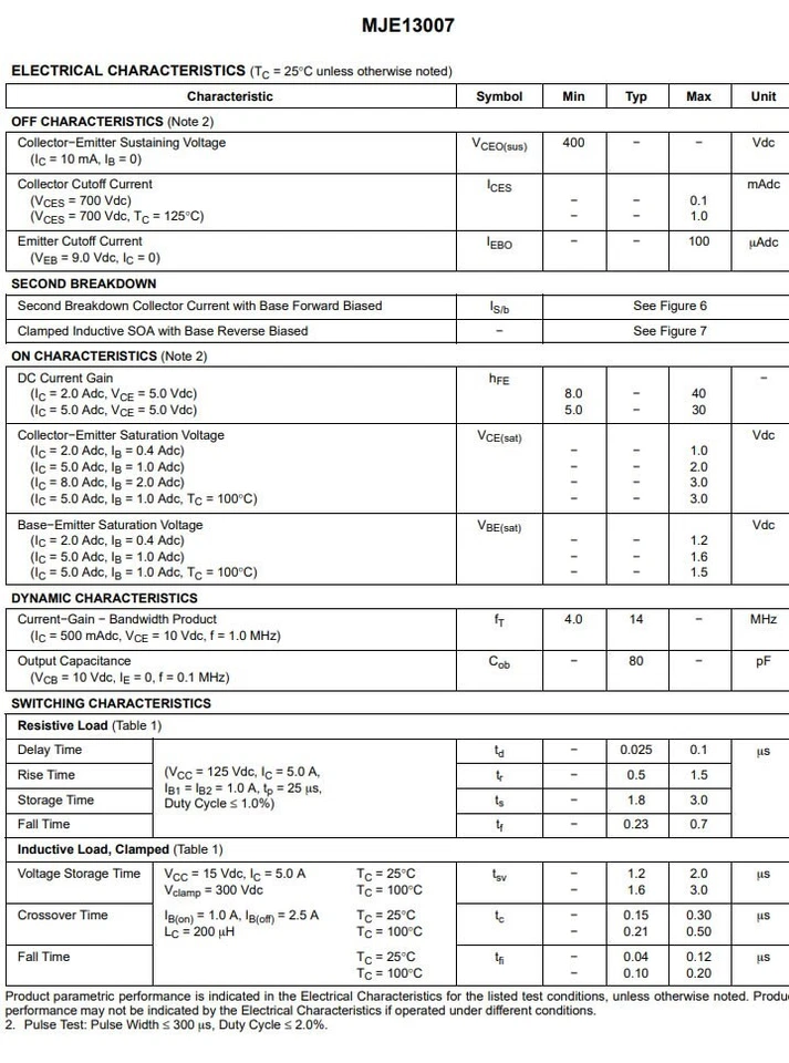 E13007 (MJE13007) Transistor NPN 700V 8A 80W (2 pieces) - Image 3 of 3