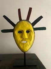 Vintage Papier mache face mask hand crafted hand painted custom mount