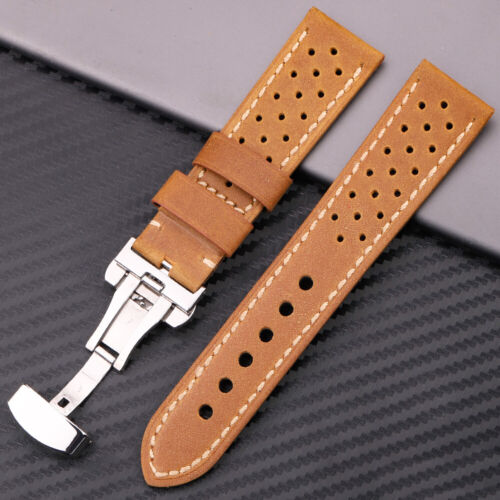 Genuine Leather Watch Band Bracelet 20 22 24mm Cowhide Strap Deployment Clasp - Afbeelding 1 van 15