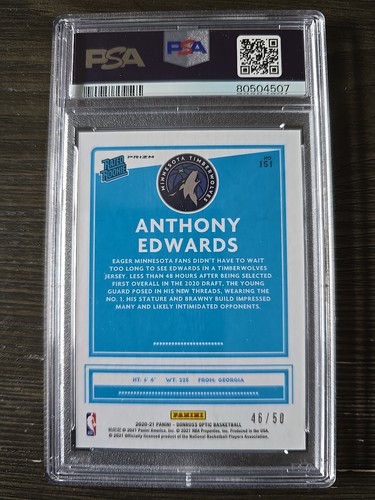 2020-21 Optic Anthony Edwards Fast Break Blue #'d 46/50 Rookie SSP - Foto 2 di 3