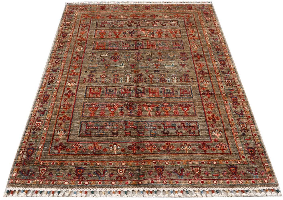 Alfombra Afghan Ziegler Khorjin Ariana 120x180 anudada a mano marrón a rayas Foto 2 de 4