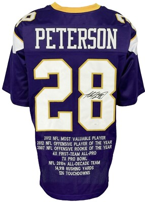 #ad Minnesota Vikings Adrian Peterson Autographed Pro Style Purple Stat Jersey JS... $135.20