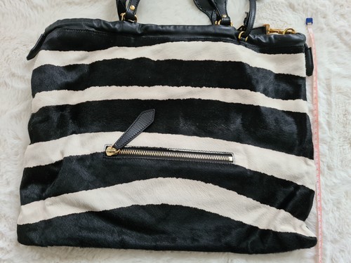 Genuine Burberry Crush Zebra Print Calf Hair Black White Gold Tote Bag Handbag - Picture 4 of 13