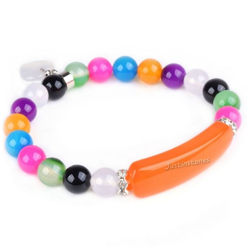 Semi-precious gemstone beads Heart Charm stretch bracelet 7" - Picture 94 of 168