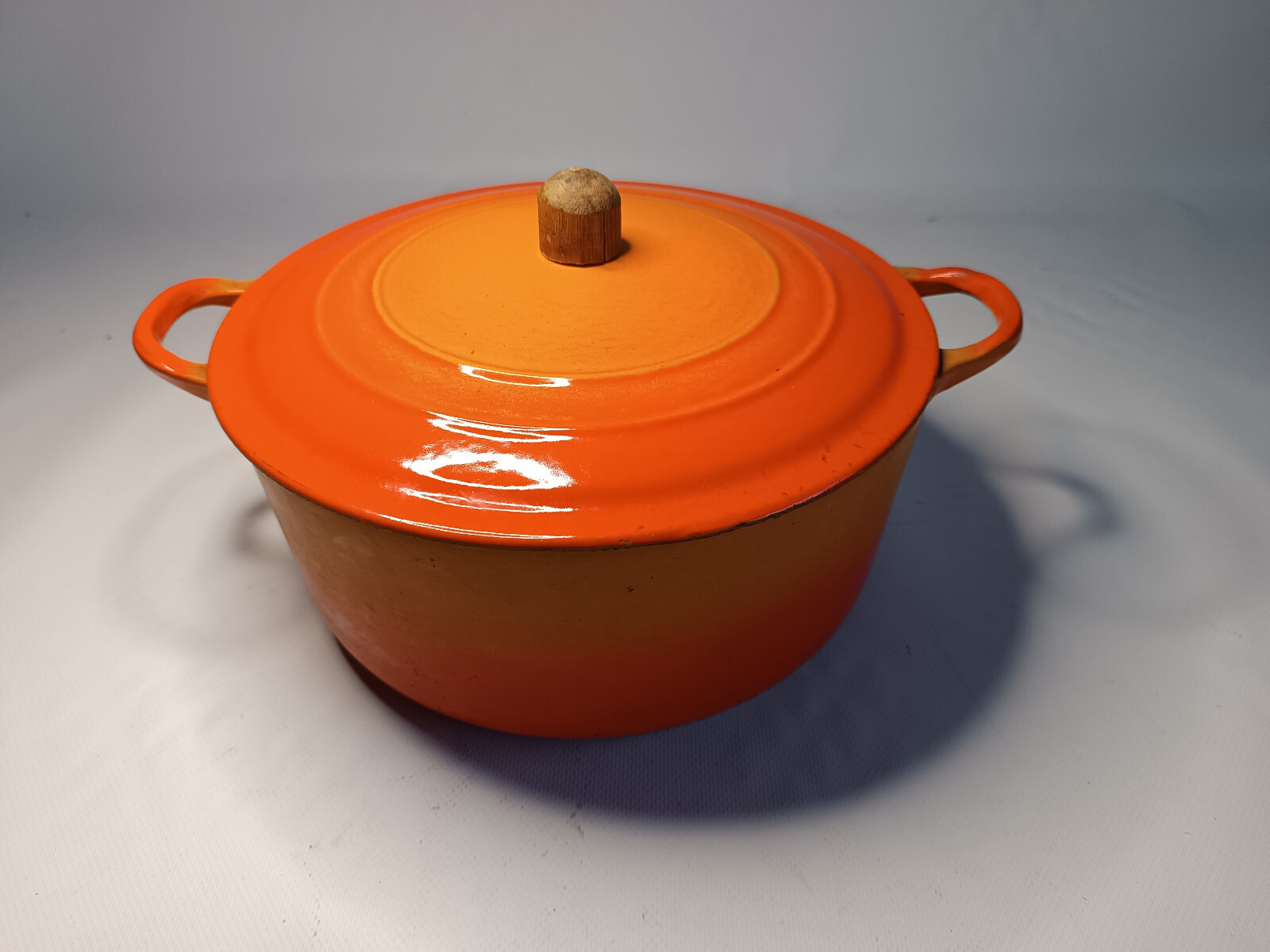 Le Creuset PETITE Cocotte EN Fonte RONDE Vintage MODELE N°E ORANGE ø...