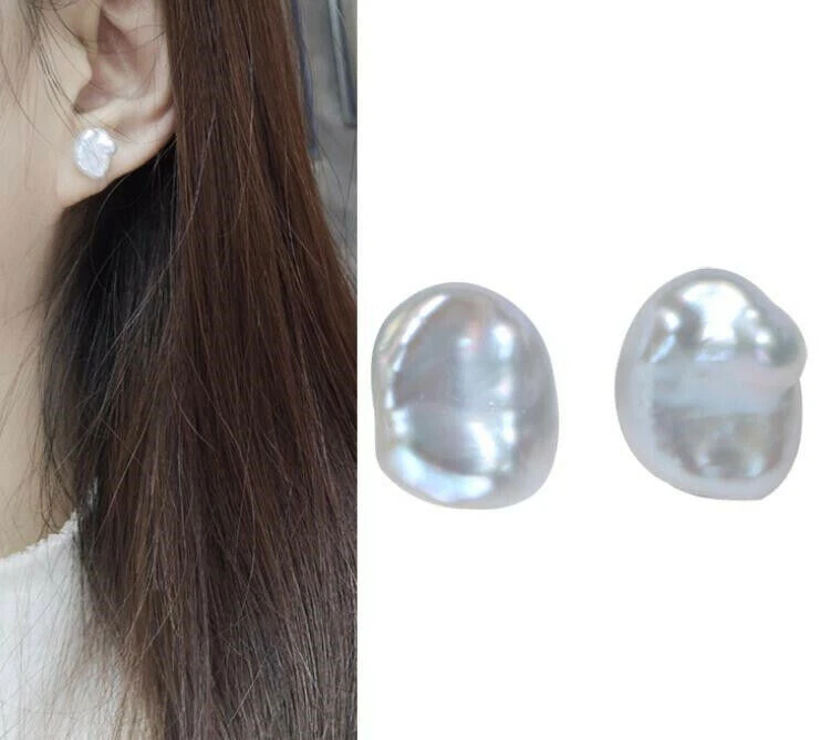 Натуральный белый барокко жемчуг серьги серебряные серьги-гвоздики прелестно простые ювелирные изделия - Изображение 2 из 4