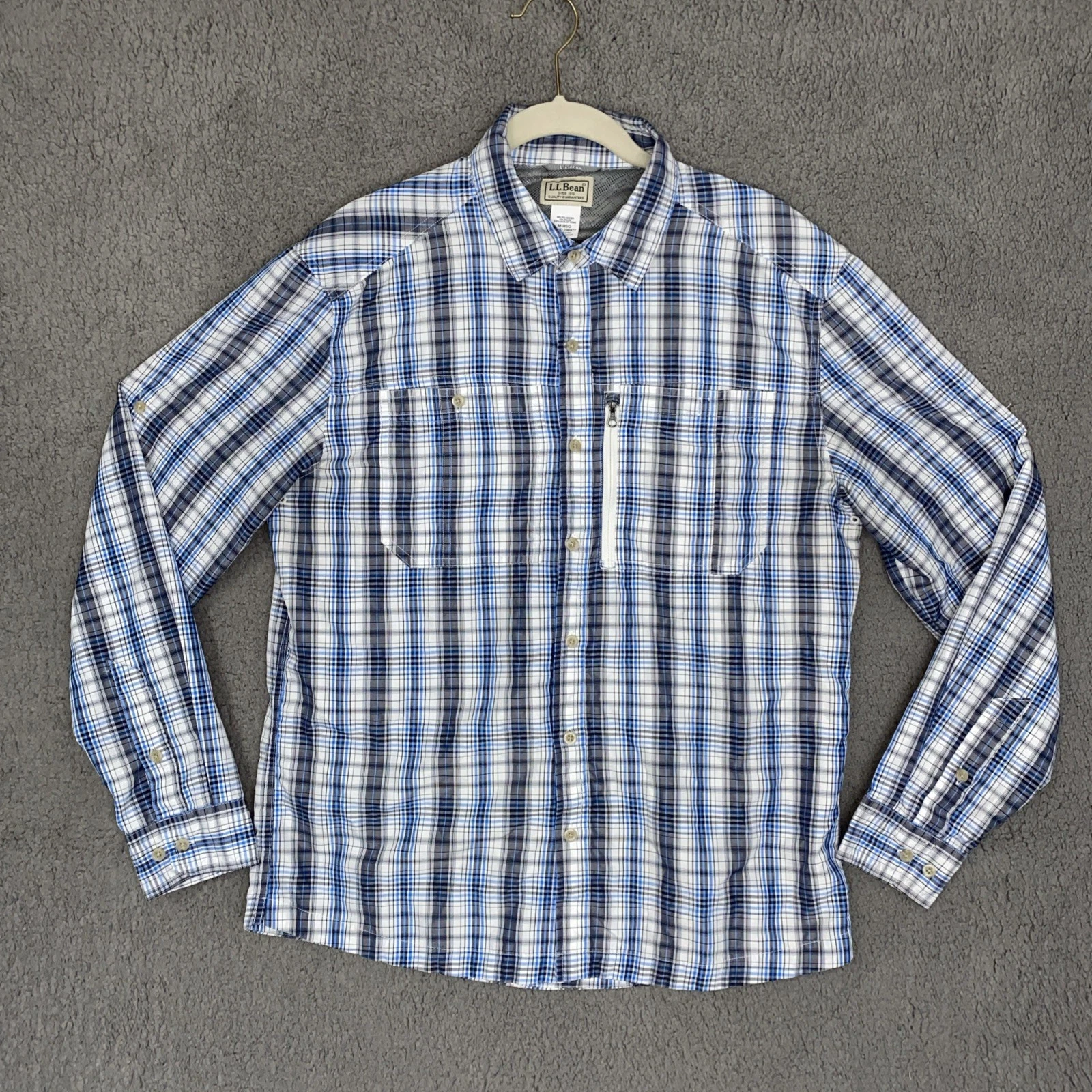 LL BEAN mens long sleeve fishing shirt Plaid Roll Up Sleeves outdoor 296977