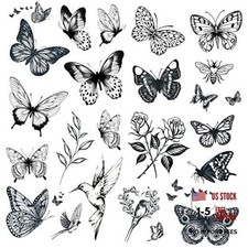 Tazimi 6 sheets large Black Butterfly Temporary Tattoos for Women Adults