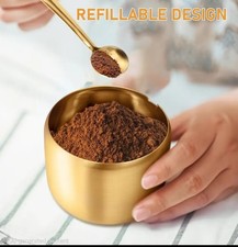 1pcs Golden Stainless Steel Condiment Containers with Glass Lids and A Spoon UK