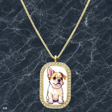 Gorgeous Cute Dog Puppy Pendant Necklace Printed Design Unique Gold Tone
