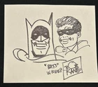 Bob Kane Vintage Signed Batman & Robin Cut Page Inscribed “Bats Wishes”