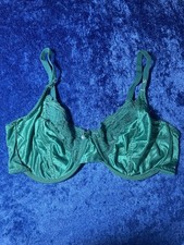 Vintage Bonjour Bra 36d Teal Blue Shiny Nylon Lace Underwire Lingerie