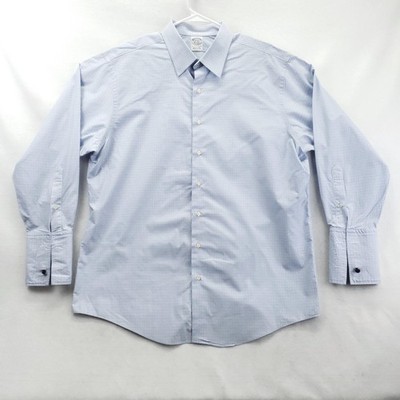Brooks Brothers Dress Shirt Mens 18 34/35 Blue Check Made USA Long