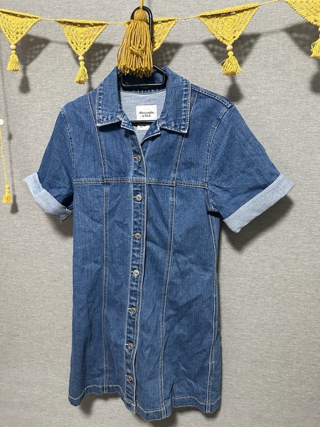 Abercrombie & Fitch Blue Denim XS Shirt Dress Short Sleeve Collared Button