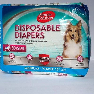 Simple Solution Disposable Dog Diapers, 30-Pack, Medium Size Waist 15 - 23 in