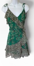 Astr The Label Green Floral Mini Dress M Sleeveless Ruffle Adjustable Ties WOW
