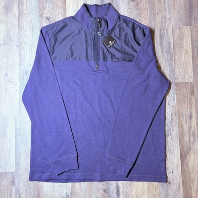 Bugatchi Uomo Purple Quarter Zip Mock Neck Pullover Men s  XL Pockets NWT