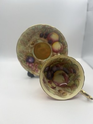 Aynsley Orchard Gold Obsttasse & Untertasse signiert D Jones Terracotta Gold