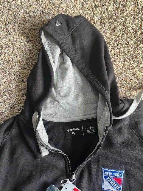 NWT Men’s Antigua New York Rangers Full Zip Hoodie Black Large Sweatshirt - Image 2 of 4