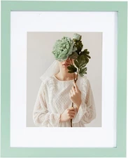 8x10 Wood Picture Frame with Real Glass Cover, Morandi Green Photo Frame Disp...