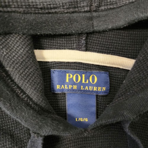 Polo Ralph Lauren Waffle Knit Hoodie Mens Large Black Thermal Lightweight Pony - Picture 3 of 7