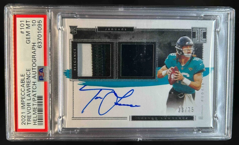 Impecable parche para casco Trevor Lawrence 2021 radiocontrol automático #33/75 Jaguars PSA 10