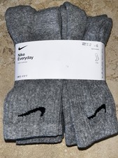 New Nike Gray Everyday Dri-FIT Cotton Cushioned Crew 6 Pk Socks Lg 8-12