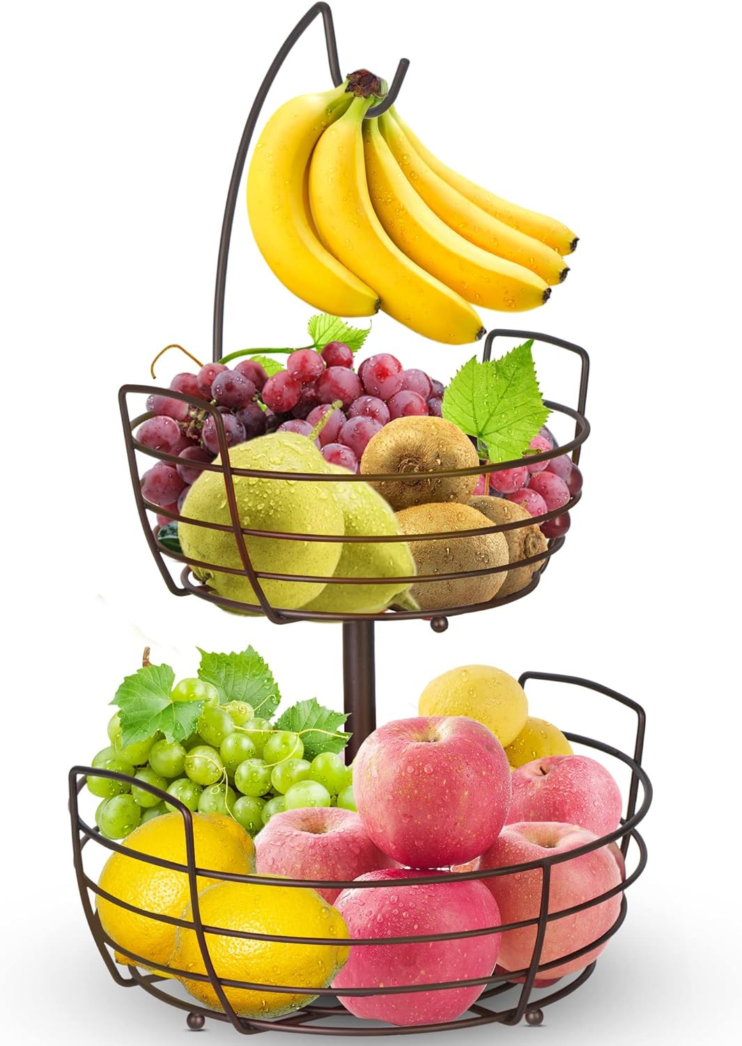 Livabber Portabanana Con Cesto Portafrutta In Metallro E Base In Marmo - Supporto Appeso Per Banane, Ciotola Per Frutta, Design Moderno Per Cucina - 2