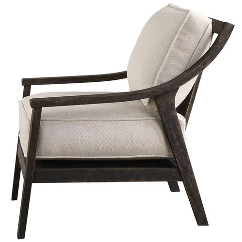 Uttermost Lyle Coastal Wood and Fabric Accent Chair in Walnut and Beige - Picture 3 of 9