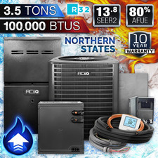 ACiQ 3.5 Ton Air Conditioner & 100000 BTU 80% Gas Furnace AC System - R32 Upflow