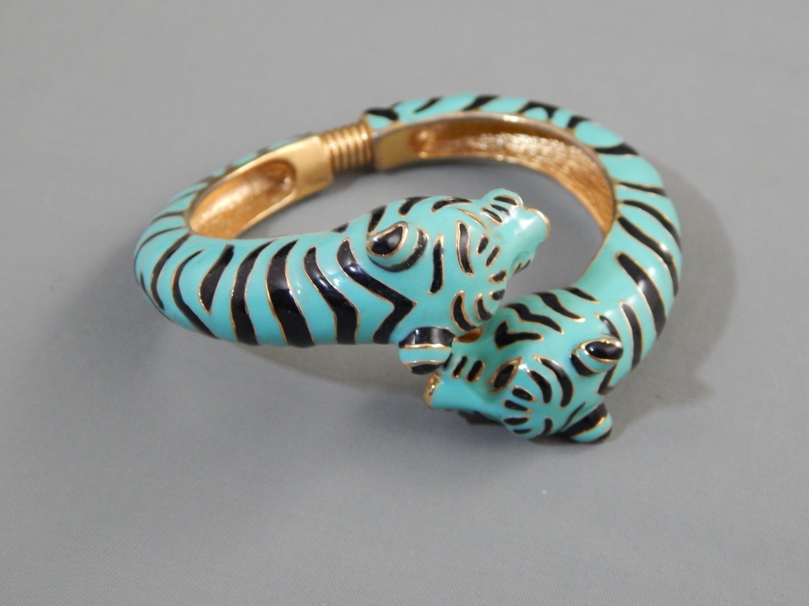 Kenneth Jay Lane KJL Teal Enamel Double Head Tige… - image 2