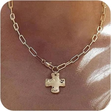 Chunky Cross Necklace for Women Trendy 14K Gold Silver Layered Statement Cross P