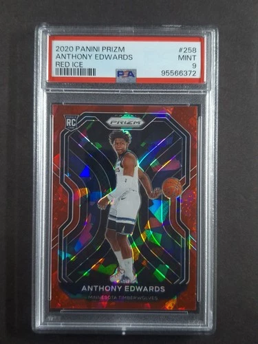 2020-21 Panini Prizm ANTHONY EDWARDS Rookie RC Red Ice Prizm #258 PSA 9