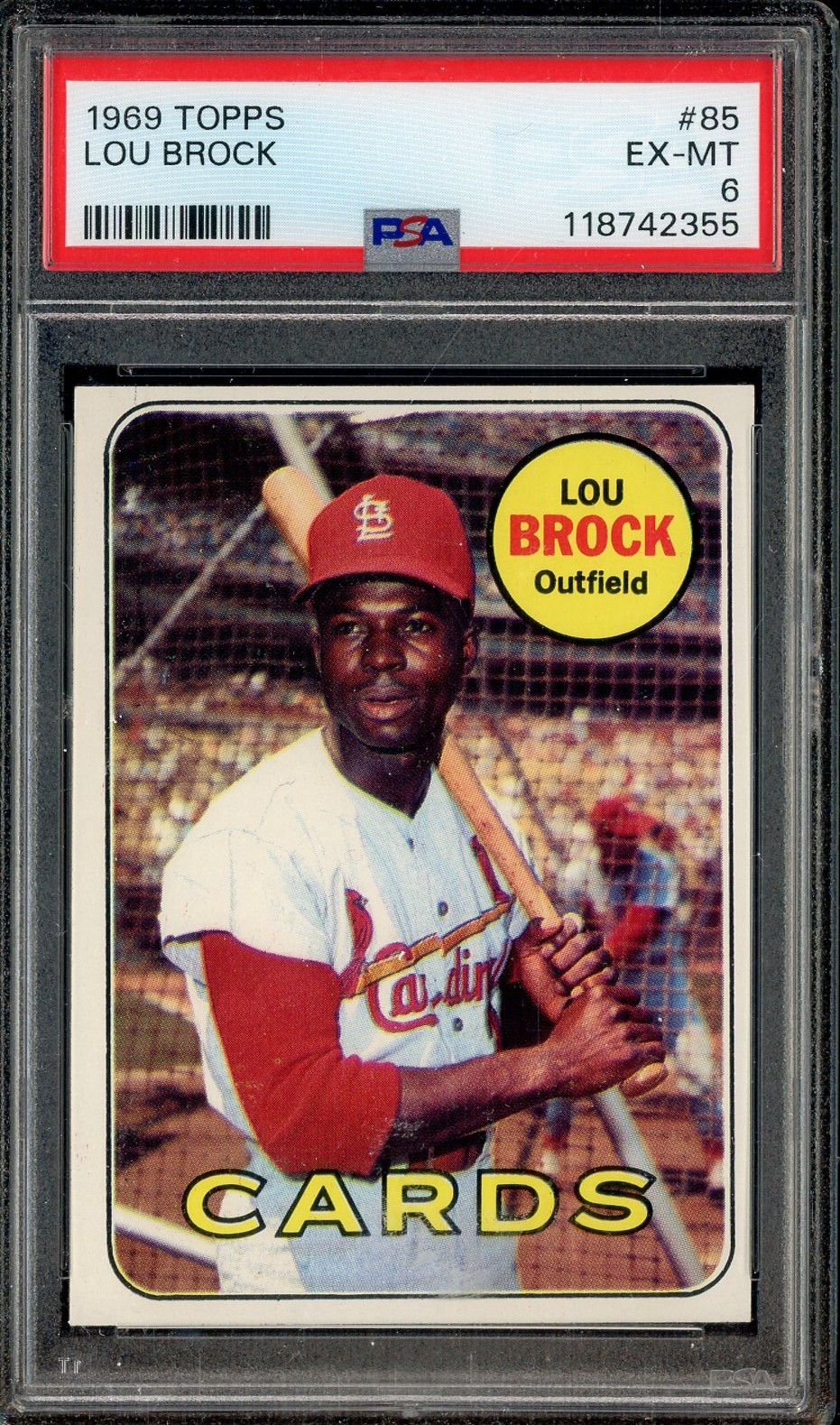 1969 Topps Baseball Lou Brock St Louis Cardinals #85 PSA 6 HOF Vintage