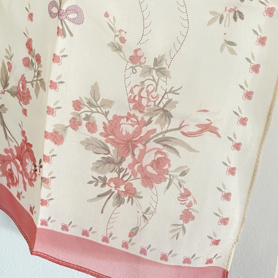 Bufanda de seda Ralph Lauren vintage rosa jardín rosa bordada Southern Belle rara Foto 3 de 4