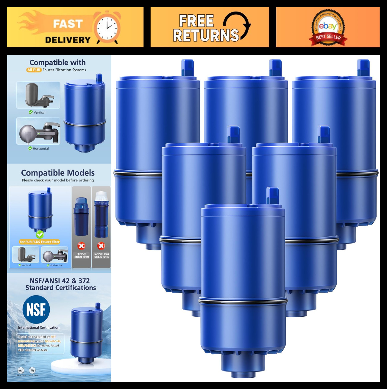 Replacement For Pur Faucet Systems, Nsf Certified, High Effi