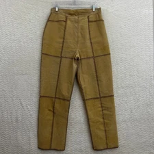 Vintage Leather Suede Pants Women 14 Tan Embroidered Straight Leg High Waisted *