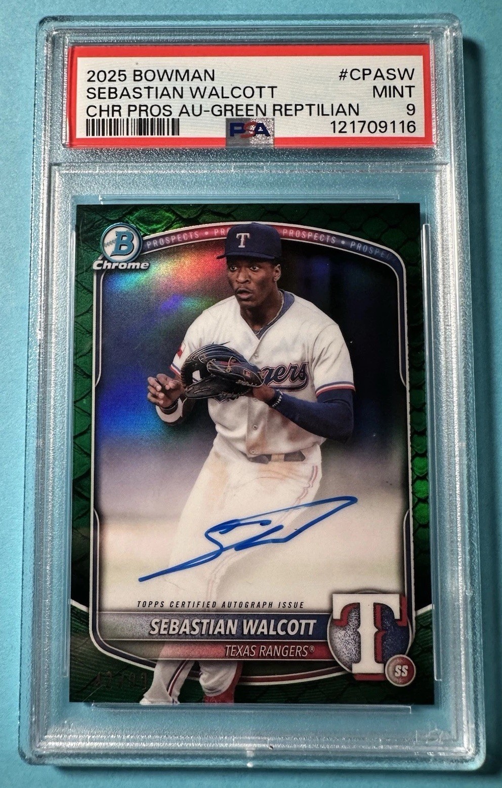 2025 Bowman Chrome Auto Sebastian Walcott #CPA-SW Green Reptilian Refractor /99