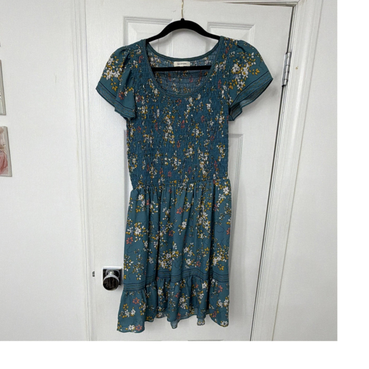 Altar'd State blue floral smocked flutter sleeve short dress M | eBay