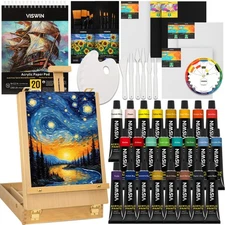 VISWIN 62 Pcs Acrylic Paint Set with Easel Box Painting Kit with 24 Acrylic P...