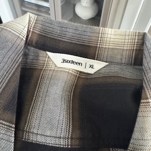 3sixteen Open Collar Burnt Sienna Plaid Long Sleeve Shirt XL NEW Shell Button-Up - Picture 5 of 6
