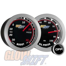 Glowshift 52mm Tinted 30spsi Boostvacuum 100psi Oil Pressure Gauge Set