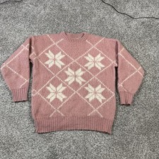 Vintage Icelandic Ice Knit Sweater Fair Isle Sz Small Wool Pink